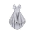 thumbnail image 2 of Girls Dress Gray Hi-lo Pearl Organza Bow Bridesmaid Pageant Wedding 8 Years, 2 of 8