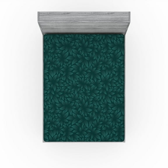 Ambesonne Lead Print Fitted Sheet, Minimalist Forest Leaves, California King, Dark Teal Forest Green