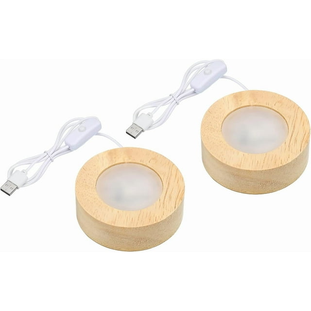 PATIKIL 2.4 Inch Wooden LED Light Base, 2pcs Wood Light Display Base Stand Lighting with Switch for 3D Crystal Glass Aroma Stone Art, Colorful Light