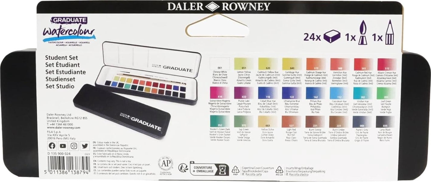 Daler-Rowney Graduate Watercolor Student Set 24/Pkg-Assorted Colors