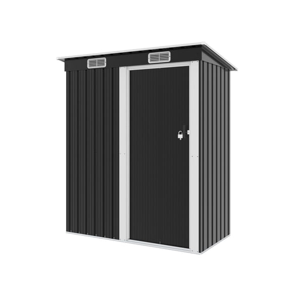 5 x 3 FT Cobertizo de Almacenamiento Exterior con Puerta Simple, Ventanillas de Ventilación Blancas y Cerradura para Almacenamiento en Patio Jardín Trasero,Negro,162 * 86 * 181cm