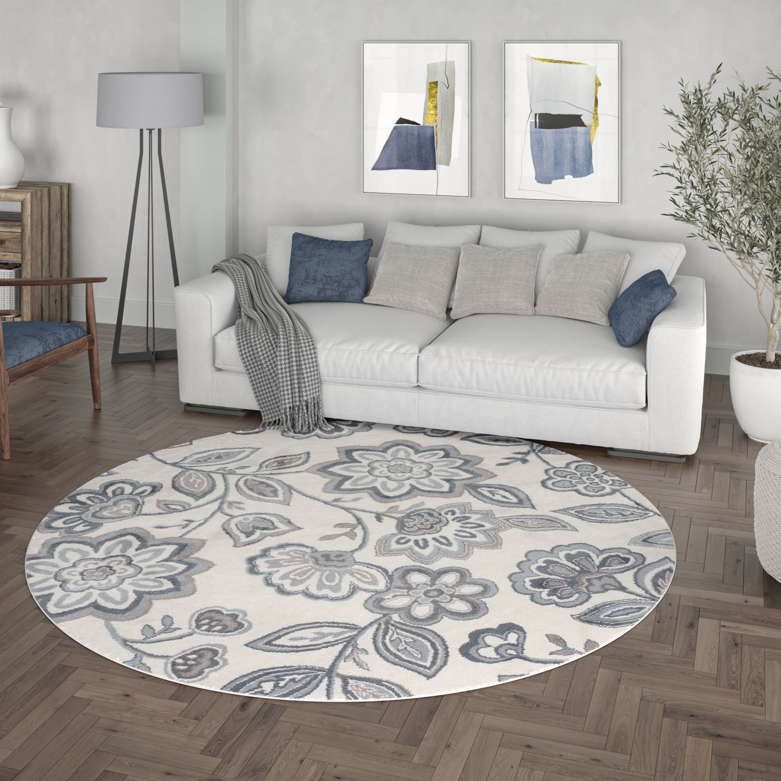 Madison Transitional 5' Round Cream and Gray Polypropylene Indoor Area Rug