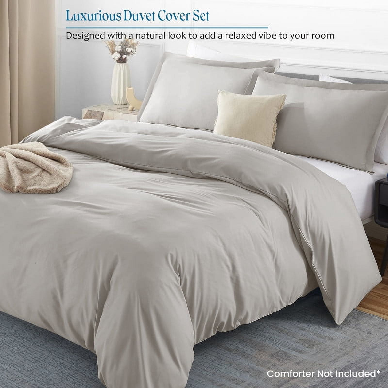 3- Piece Premium Duvet Set -Super King Plus (120" x 120") Size - 600 Thread Count, Ultra Soft Egyptian Cotton Comforter Cover with Zipper Closure & Corner Ties, Silver-gray Solid