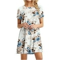 thumbnail image 2 of JTZGDY Women's Summer Dresses 2025 Beach Boho Floral Print Mini Sundress Short Sleeve Loose Casual Round Neck Graphic Short Tshirt Dress Green#02 S, 2 of 8