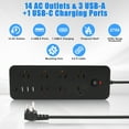 thumbnail image 2 of 9.8ft Power Strip Surge Protector with 14 AC Outlets and 4 USB Ports for Home Office Dorm Essential, 1875W/15A Flat Plug Desktop Charging Station w/ Wall Mountable, Overload Protection, Black, 2 of 9