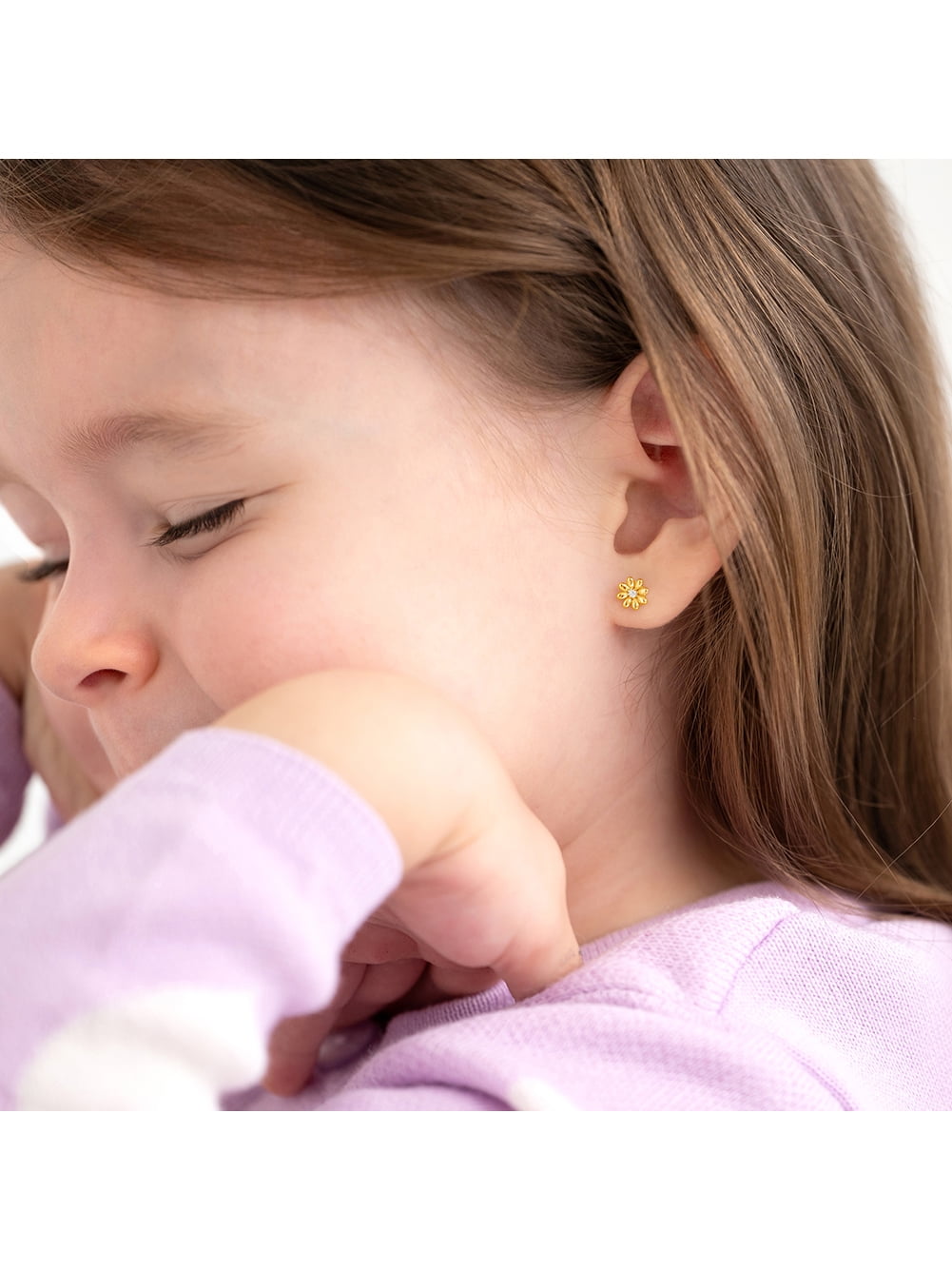 Puffed Blossom Kids / Girls Earrings Screw Back - Gold Flashed Sterling Silver