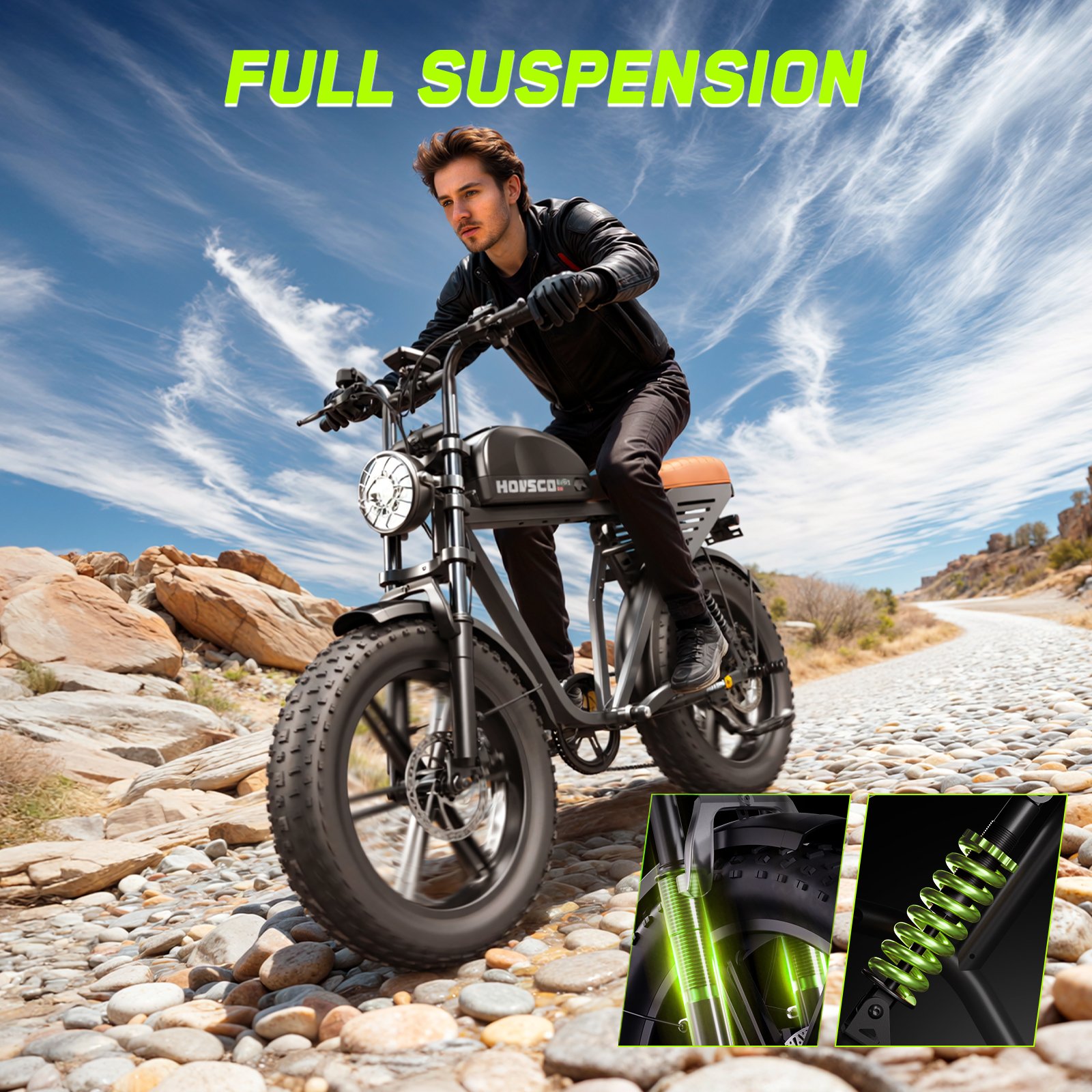 HOVSCO HovGtrs Peak 1500W Electric Bike, Moped-style Electric Bicycle for Adults, 20"x4" Fat Tire Motorcycle, E Mountain Bike, 48V/15AH UL2849