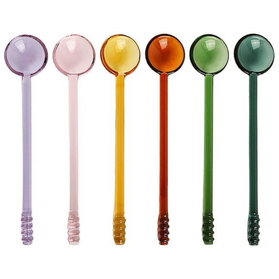 Glass Stirring Spoons, Yghoky 6 Pieces Glass Stirring Spoons Coffee Mixing Spoon Teaspoons with Handle Sugar Ice Yogurt Jam Dessert Swizzle Stick Stirrer for Cafe