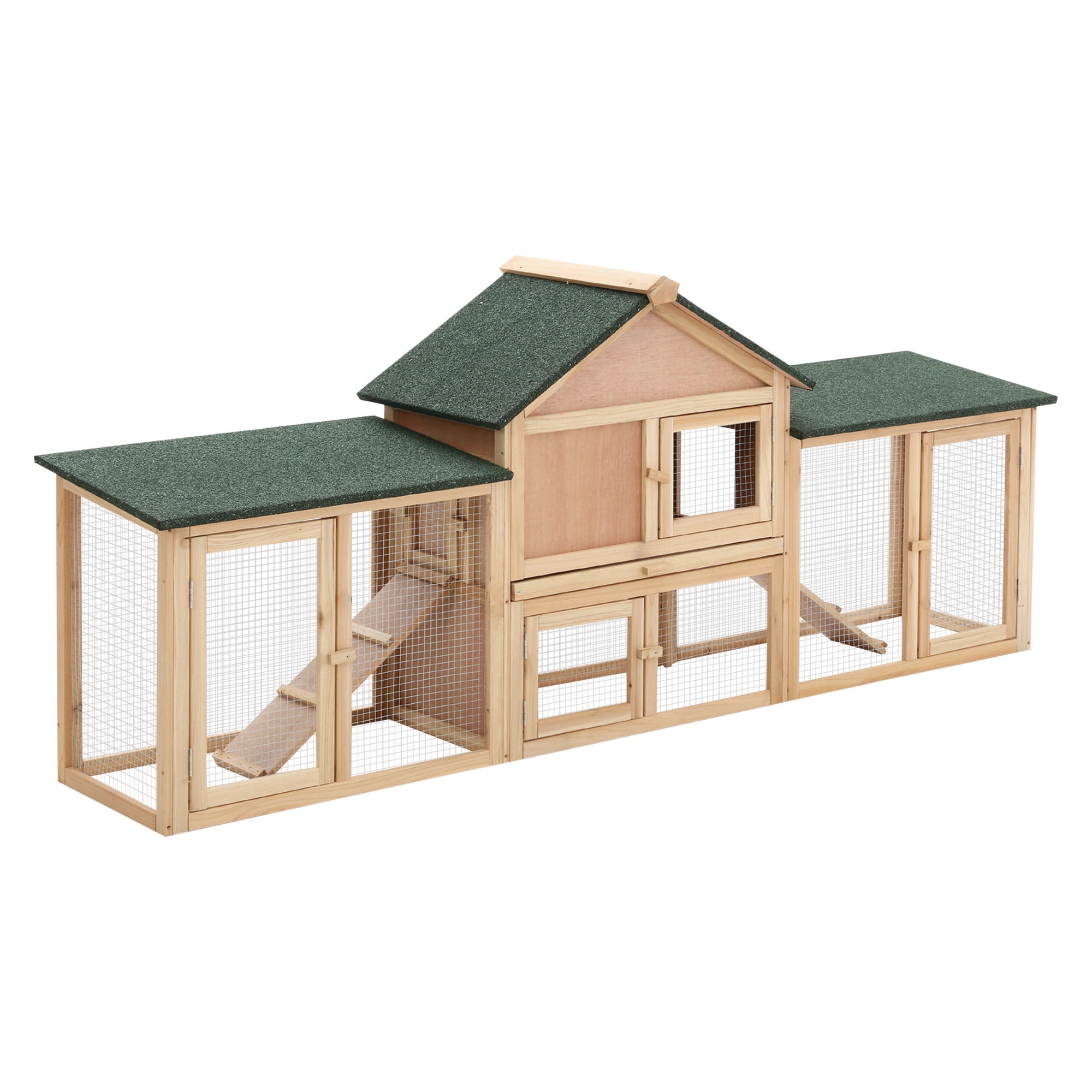 Rabbit Cage Outdoor 83" 2 Story Wooden Hutch, XL Bunny Cage w/ Run & Ladder - Large Animal House for Rabbits, Guinea Pigs