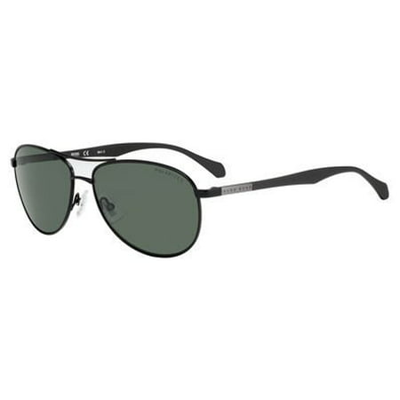 BOSS by Hugo Boss Men's B0824s Aviator Sunglasses, Matte Black/Green Polarized, 60 mm
