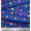 thumbnail image 3 of Soimoi Blue Modal Satin Fabric Santa Bag,Tree & Sleigh Christmas Printed Fabric 1 Yard 42 Inch Wide, 3 of 3