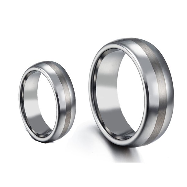 Tungsten Jeweler His & Her's 8MM/6MM Polished Shiny Domed With Brush Center Tungsten Carbide
