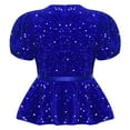 thumbnail image 2 of inlzdz Kids Girls Sequin Velvet Tops Sparkle Glitter Dressy Blouse Puff Sleeve Peplum Tops with Belt Blue 8, 2 of 5