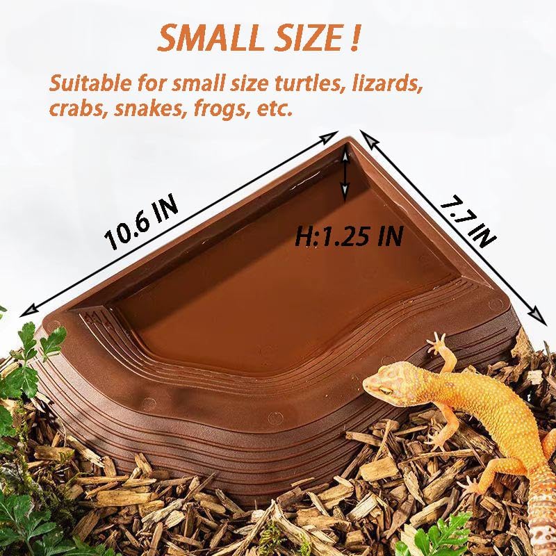 Tortoise Water Bowls with Ramp Leaf Reptile Food Dish Bathing Pool Aquarium Ornament for Gecko, Snake, Turtle, Bearded Dragon, Lizard