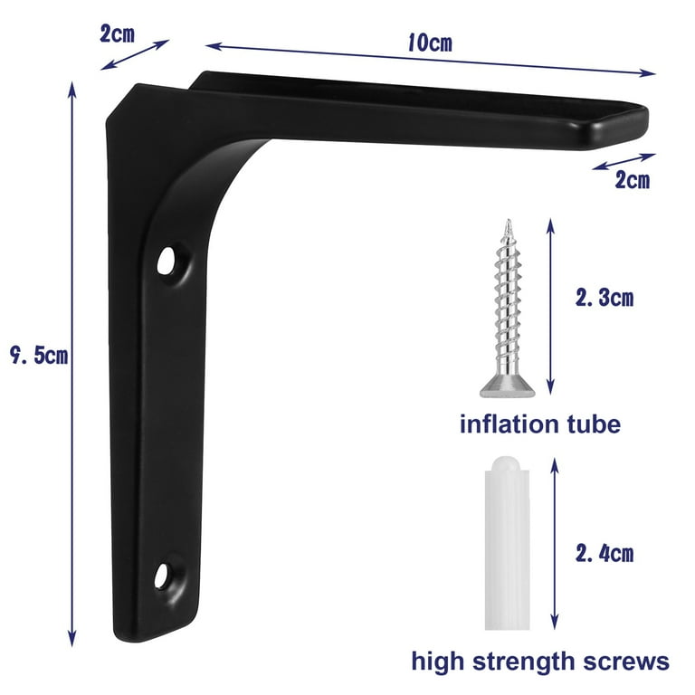 4 Pack Black L Shelf Brackets - Heavy Duty Steel Corner Braces For Floating Shelves 4 Inch