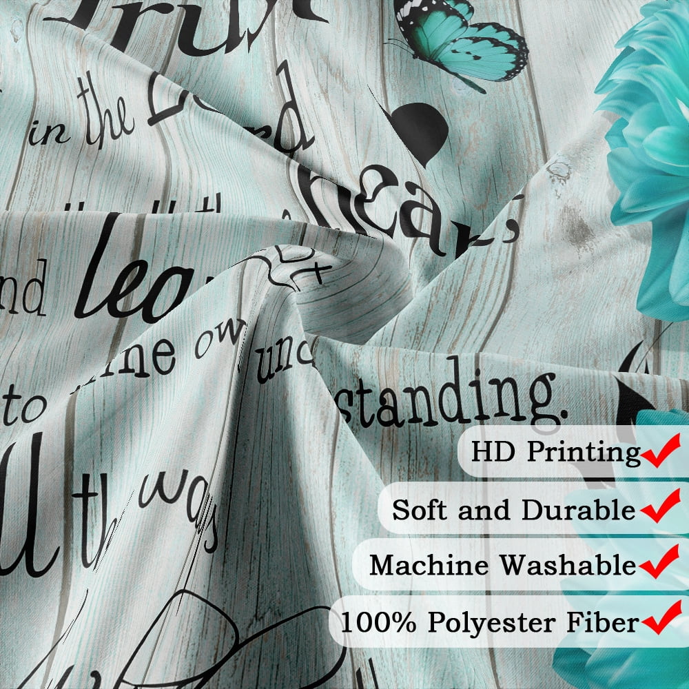 Farmhouse Bathroom Curtain Flower Butterfly Shower Curtains Rustic Teal Turquoise Floral Shower Curtain,Inspirational Quote Shower Curtain,Washable Fabric Shower Curtain Set with Hooks 72X84in