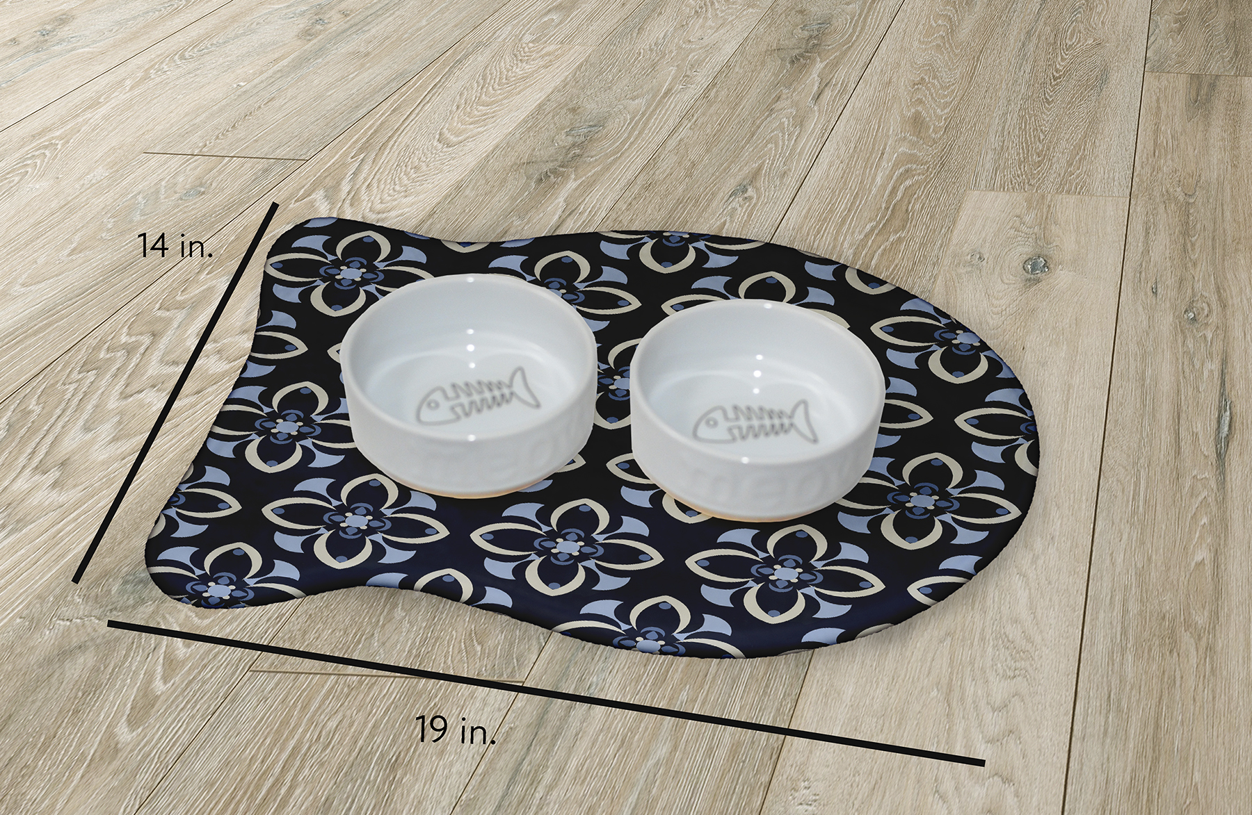 Simply Daisy Geometric Floral Pattern Fish Shape Pet Feeding Mat for Cats