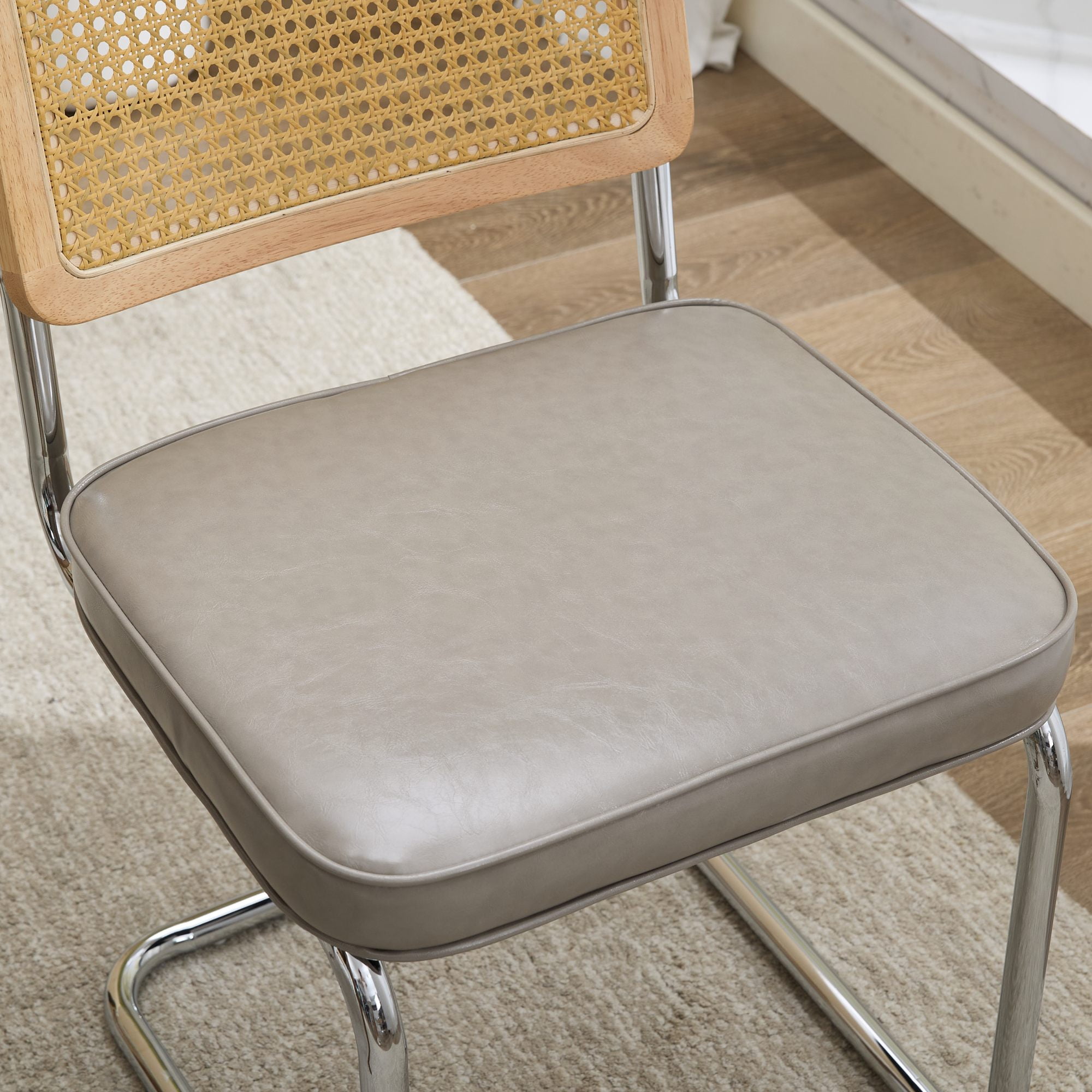 Armless Dining Chairs Set of 2, Mid‑Century Modern Kitchen Chair with Faux Leather Upholstered Seat, Cantilever Accent Chair