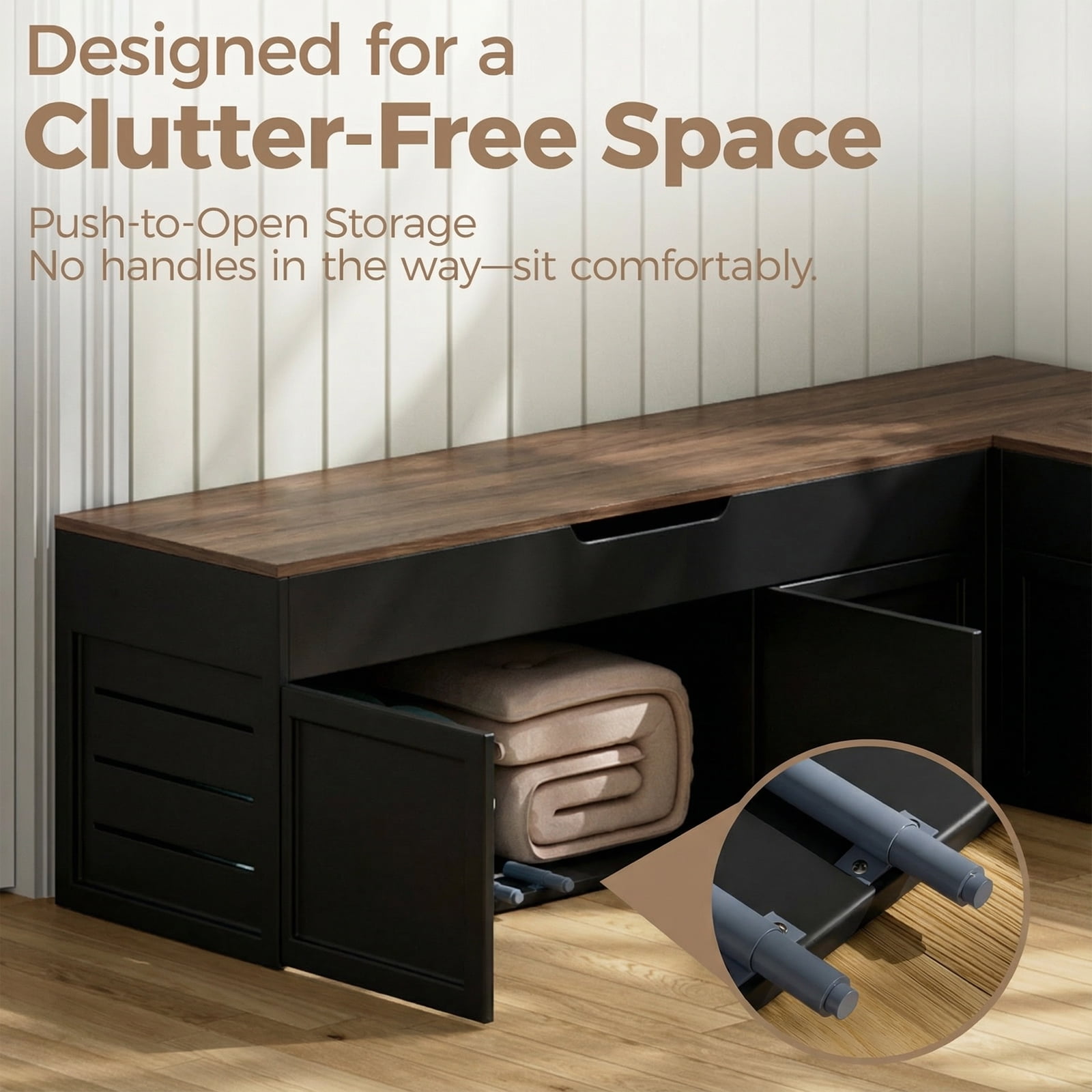 Advwin L-Shaped Corner Storage Bench, Backless Wood Bench with