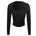 thumbnail image 3 of SNKSDGM Casual Easter Shirts for Women Womens Shirts Casual Long Sleeve Women Lace Trim Long Sleeve Crop Tops Cute Square Neck Slim fit Shirts Going Out Tops Blouse Womens Tops Plus Size Casual, 3 of 4