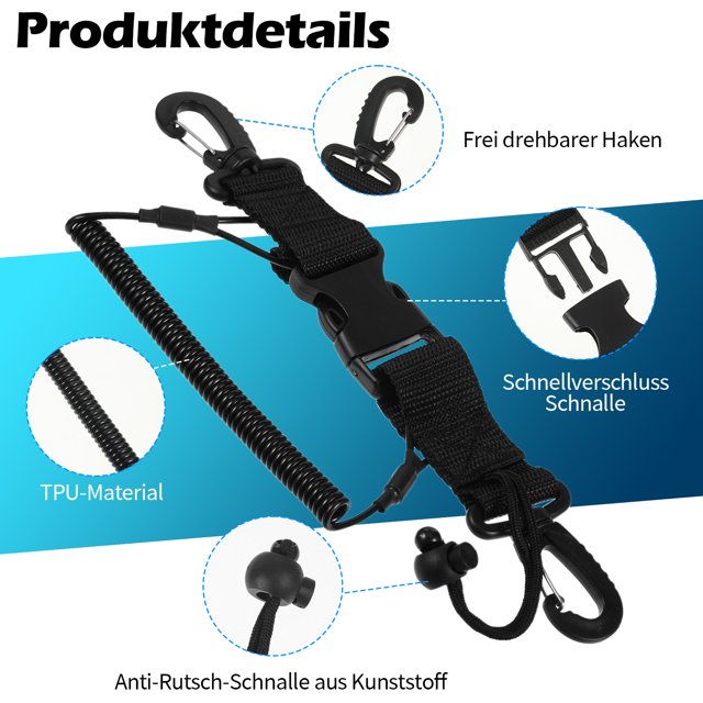 Eigraketly Cordón para cámara de buceo, fácil de transportar, 2 piezas, con hebilla de liberación rápida, amplia aplicación Deportes acuáticos