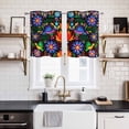 thumbnail image 2 of 2 Panels Kitchen Tier Curtains 39 Inch Length, Mexican Flower Grommets Window Treatment Curtain, Abstract Colorful Floral Leaf Plant Thermal Curtains Drapes for Living Room/Bathroom, 2 of 9