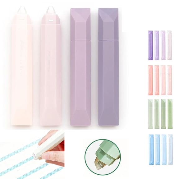 Double Sided Tape Pens, 4pcs – 6m × 6mm Adhesive Roller & Stick Pens,Crafting Glue Stick Pen, White Out Correction Tapes, for Crafting, Paper, Parcels