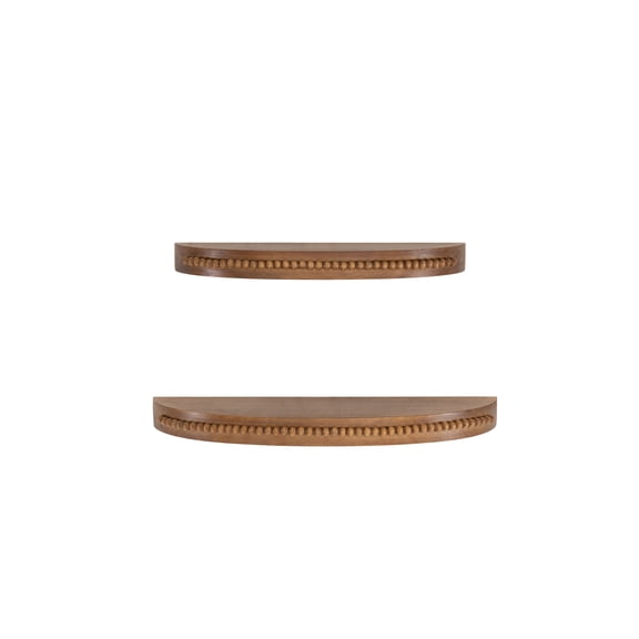 DecMode 24", 20"W Beaded 2-Tier Brown Wall Shelf with Natural Wood Grains (2 Count)