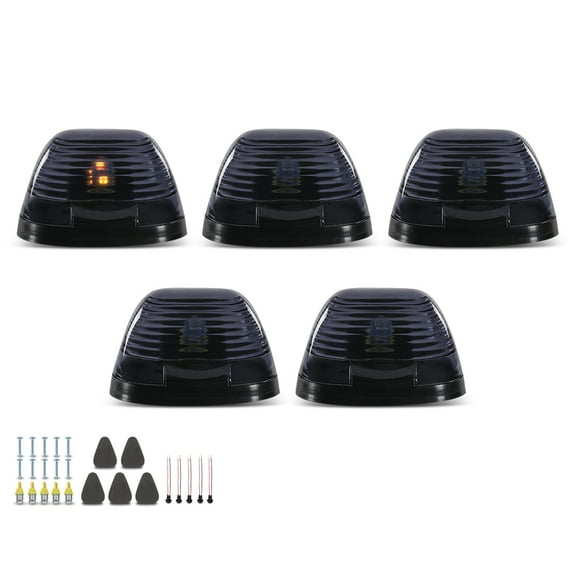 5PC Cab Roof Clearance Marker Lamps w/ White LED Lights Fit For Most Trucks