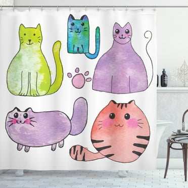 Ambesonne Kitten Shower Curtain, Cats in Watercolor Style, 69"Wx70"L, Multicolor