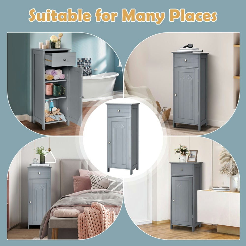 Kadyn Bathroom Cabinet, Bathroom Floor Cabinet, Wooden Storage Free-Standing Floor Cabinet with Drawer and Shelf-Gray