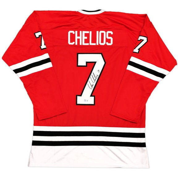 Chicago Blackhawks Chris Chelios Autographed Red Jersey Beckett BAS Witness 233383