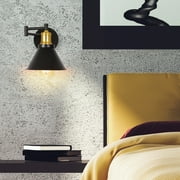 Oumilen SWING ARM Bedroom, Bedside Reading Wall Sconce, Brass & Black