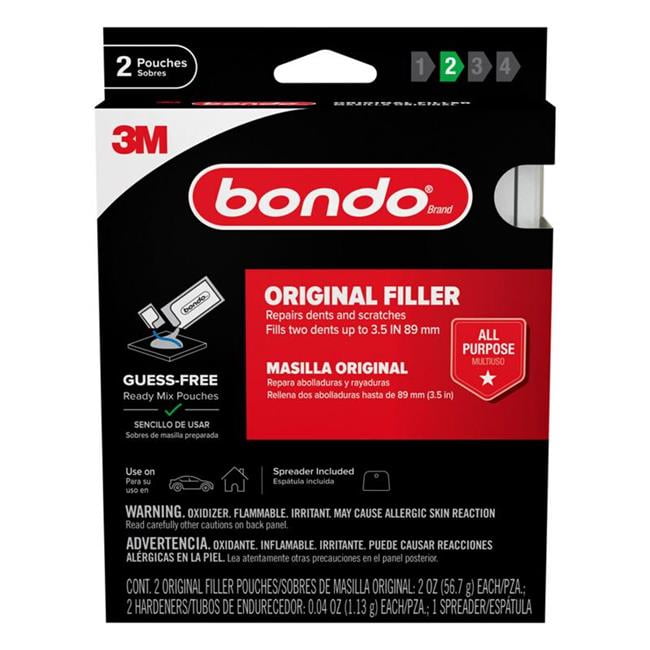 Bondo Original Filler, Ready Mix Pouches, 2 oz, Fix Dings, Scratches, Home or Car Use, 2 pack