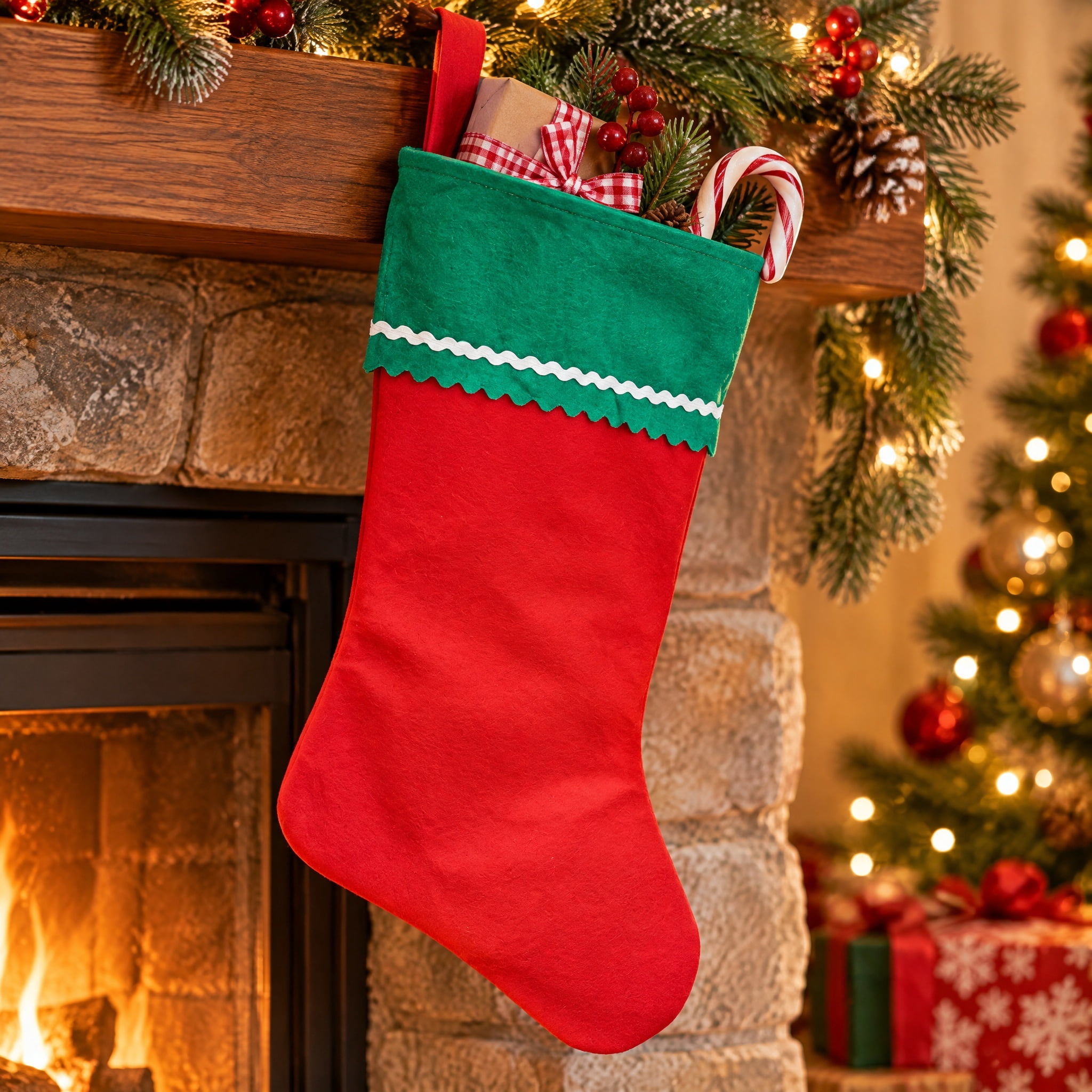 Felt Christmas Stocking, Red and Green, 17", by Holiday Time