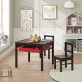 thumbnail image 3 of STAROUS Wooden 2 In 1 Kids Construction Play Table and 2 Chairs set with Storage Drawers and Built In Broad, Espresso with Red Drawers, 3 of 6