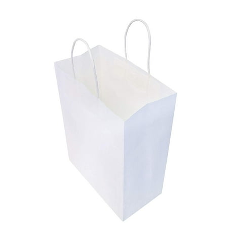 50 Pcs-White Kraft Paper Bags with Sturdy Reinforced Twisted Paper Handles, Birthdays, Restaurant takeouts, Shopping, Merchandise, Party, Retail, Size (8x4x10)