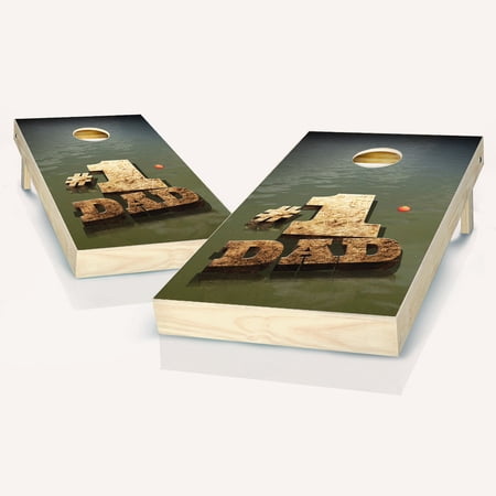 Skip's Garage #1 Dad Fishing Solid Wood Cornhole Board Set