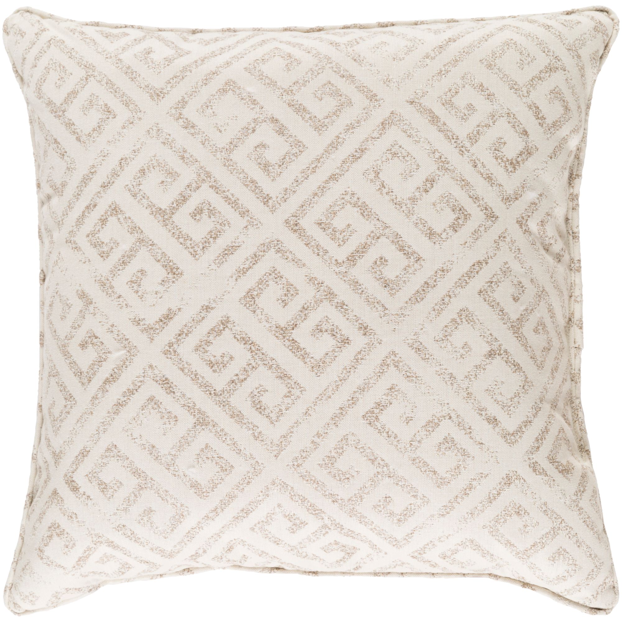 16" Ivory and Taupe Throw Pillow Cover with Piping