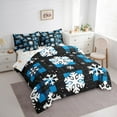 thumbnail image 3 of Feelyou Winter Snowflake Twin Bedding Sets 7-Piece, Christmas Festival Bedding Comforter Set, Vintage Plaid Buffalo Reversible Sheet Sets, Lightweight Room Decor, 3 of 7