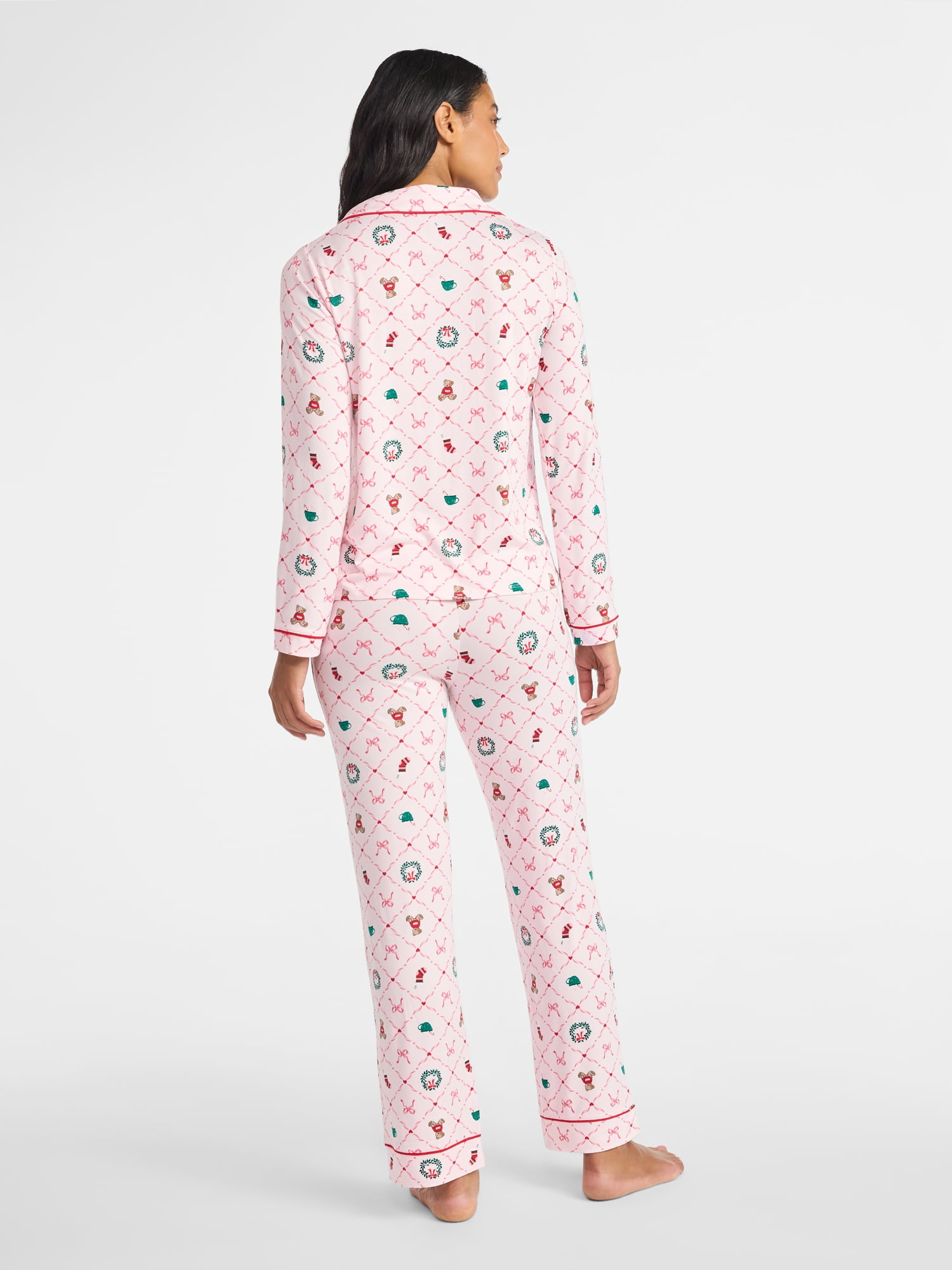 Derek Heart Women's Holiday Notch Collar Top and Pants Pajama Set, 2-Piece, Sizes S-XL