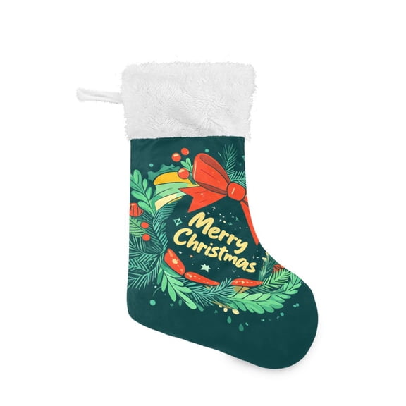 Christmas Stocking with Hanging Loop for Family Holiday Ornament Christmas Wreath with A Bow