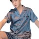 thumbnail image 3 of Conjunto de pijama de seda con pantalones cortos para hombre, ropa de dormir cómoda y transpirable, traje de dormir de seda de hielo, gris, azul, XL, 3 of 8
