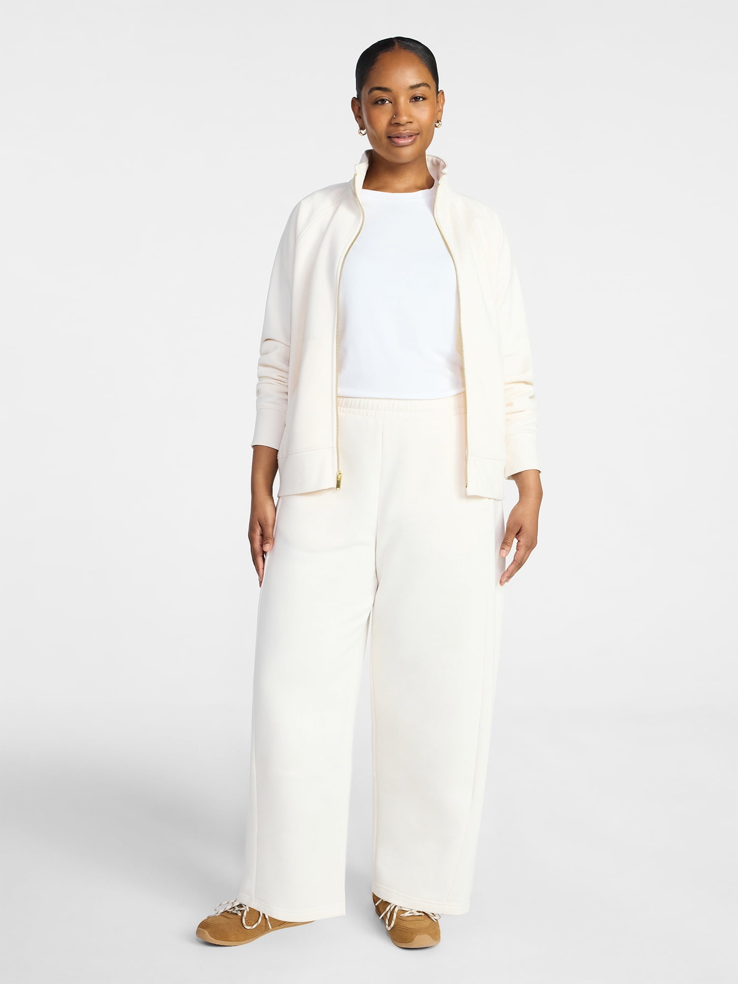 Time and Tru Women's Fleece Sweatshirt and Barrel Leg Pants Set, 2-Piece, Sizes XS-XXXL