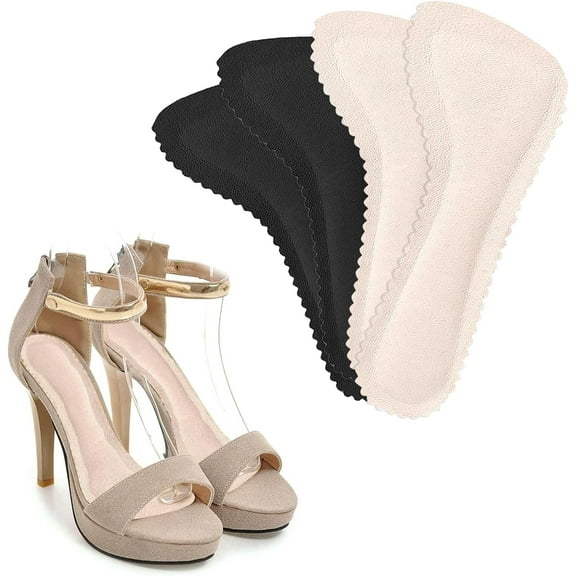2Pairs Breathable Adhesive Insoles for Sandals Adhesive Sweat Absorbing High Heel Insole Liners Comfort Non Slip Feet Pads Ladies Sandal Suede Insole Foot Pain Cushion Inserts for Women Boot Heels