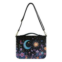 ZUXONGSY Colorful Moon Sun Star Print Bible Cover Case for Women Men Waterproof PU Leather Bible Case Lightweight Bible Bag with Handle Zippered Church Bag Bible Gift, L