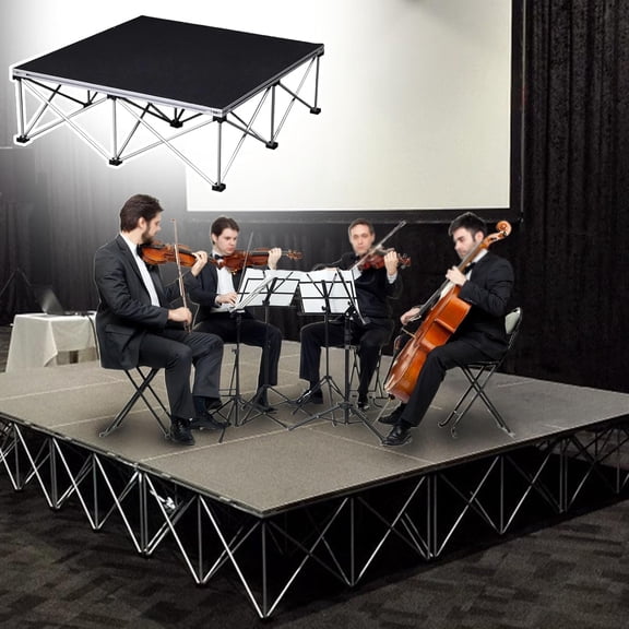 6 Stage Aluminum Modular Portable Stage Platform with Plywood Panel Foldable Stage Riser, Versatile Unit for Live Music Speech Concert Indoor Outdoor Events 48 x 48 Inch 16.5 Inch Height