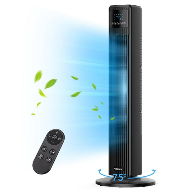 Abolee Ventilador de torre para dormitorio, ventilador de escritorio de 23 pies/s con control remoto, ventilador de escritorio oscilante de 70°, 4 velocidades, 4 modos, 12 temporizadores, 2024 nuevo v