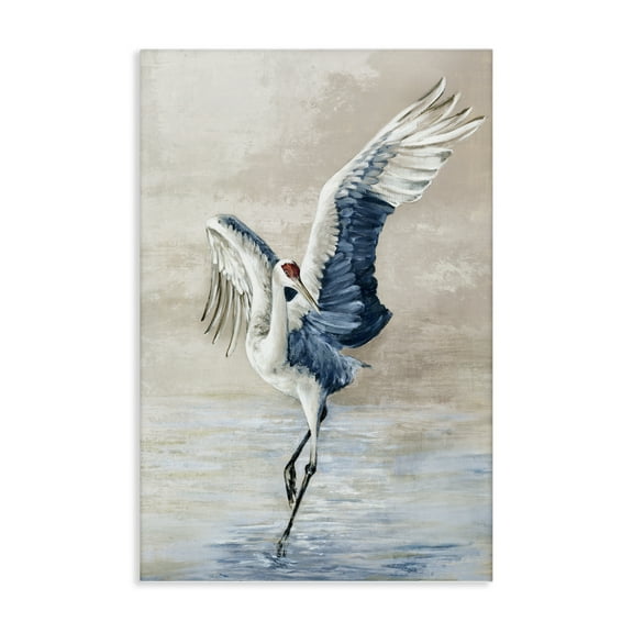 Stupell Industries Dancing Crane on Shore Animals Painting Wrapped Canvas Art Print Wall Art, 16 x 24