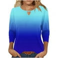 thumbnail image 2 of aidice Hauts pour Femmes Tendance Col Rond Manches 3/4 T-Shirts Confortables Dégradé Chemises Décontractées, 2 of 6